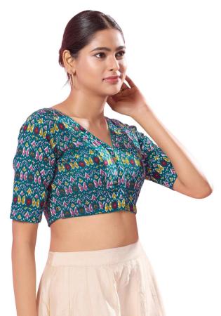 Picture of Fine Cotton Steel Blue Designer Blouse