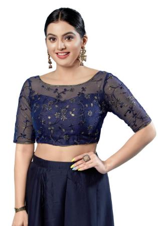 Picture of Exquisite Net Midnight Blue Designer Blouse
