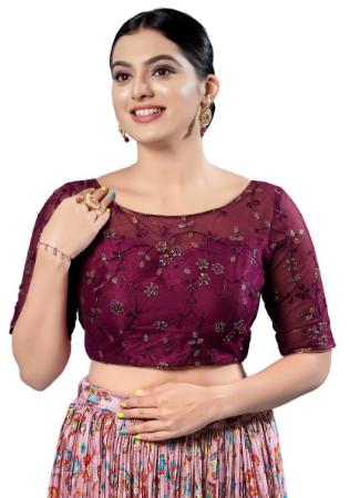 Picture of Stunning Net Saddle Brown Designer Blouse