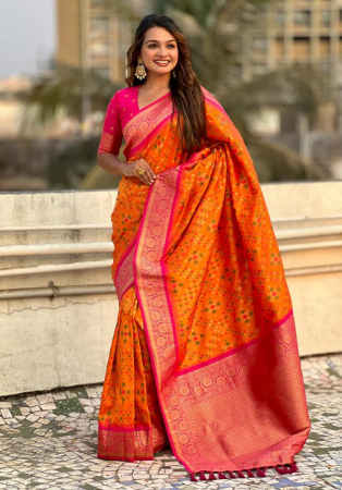 Picture of Comely Silk Orange Red Saree