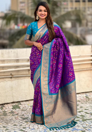 Picture of Beautiful Silk Indigo Saree