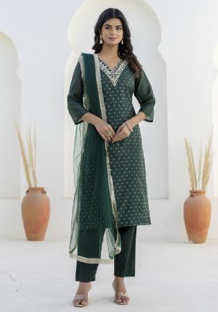 Picture of Good Looking Silk Dark Green Readymade Salwar Kameez