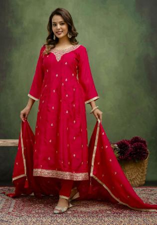 Picture of Fine Silk Red Readymade Salwar Kameez