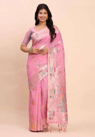 Picture of Fascinating Cotton & Linen Light Pink Saree