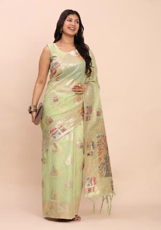 Picture of Radiant Cotton & Linen Pale Golden Rod Saree