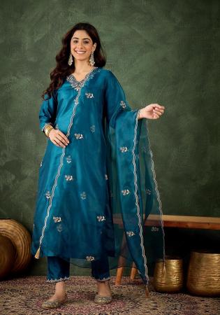 Picture of Ravishing Silk Navy Blue Readymade Salwar Kameez