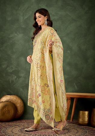 Picture of Superb Silk Pale Golden Rod Readymade Salwar Kameez