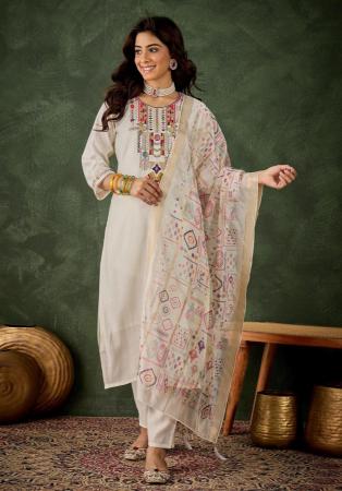 Picture of Well Formed Silk Off White Readymade Salwar Kameez
