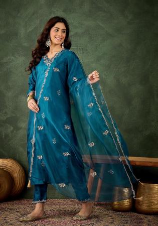 Picture of Magnificent Silk Teal Readymade Salwar Kameez