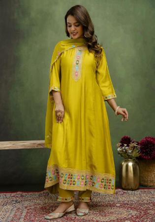 Picture of Pretty Silk Dark Golden Rod Readymade Salwar Kameez