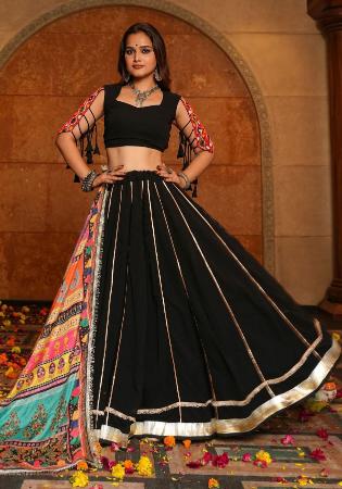 Picture of Elegant Crepe & Georgette Black Lehenga Choli