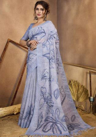 Picture of Stunning Linen Light Slate Grey Saree