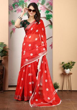 Picture of Pretty Cotton & Linen Crimson Saree