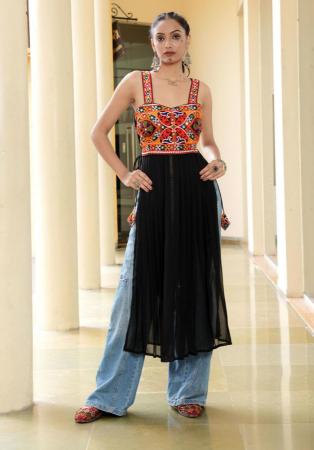 Picture of Cotton & Crepe & Georgette Black Kurtis And Tunic