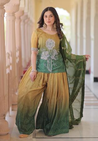Picture of Excellent Chiffon Dark Khaki Readymade Salwar Kameez
