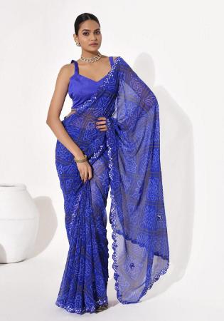 Picture of Magnificent Georgette Midnight Blue Saree