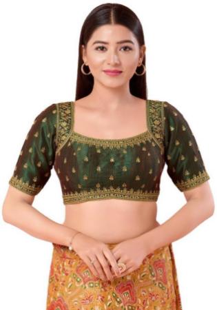 Picture of Excellent Silk Dark Olive Green Designer Blouse