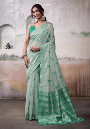 Picture of Fine Cotton Dark Sea Green Saree