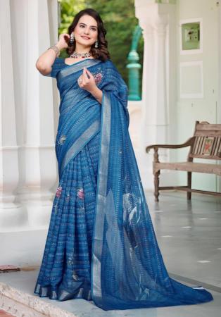 Picture of Radiant Cotton & Linen Dark Slate Blue Saree