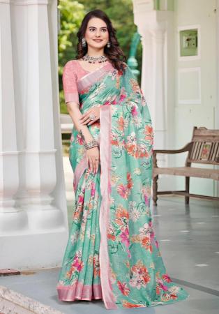 Picture of Comely Cotton & Linen Sea Green Saree