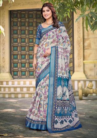 Picture of Well Formed Cotton & Linen Dark Slate Blue Saree