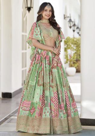 Picture of Chiffon & Silk Dark Olive Green Lehenga Choli