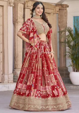 Picture of Good Looking Chiffon & Silk Fire Brick Lehenga Choli