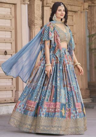 Picture of Chiffon & Silk Light Slate Grey Lehenga Choli