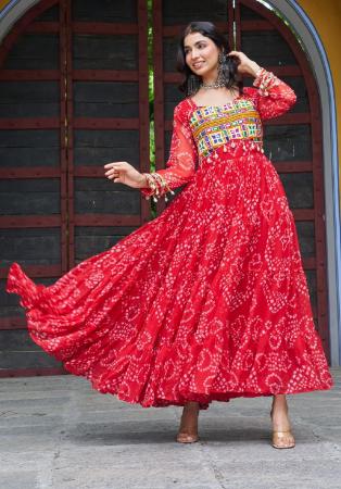 Picture of Nice Georgette Crimson Readymade Gown