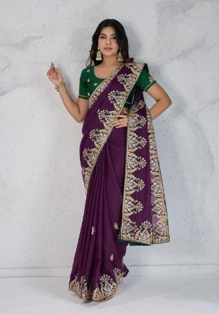 Picture of Wonderful Georgette & Silk Brown Saree