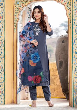 Picture of Well Formed Silk Dark Slate Grey Readymade Salwar Kameez