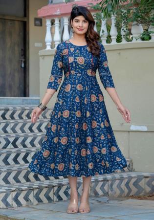 Picture of Lovely Rayon Dark Slate Blue Readymade Gown