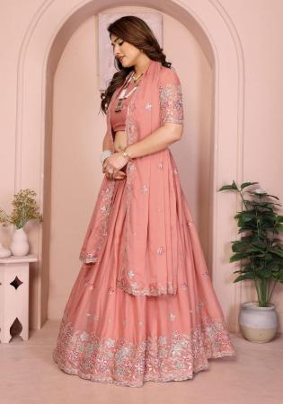 Picture of Well Formed Georgette Dark Salmon Lehenga Choli