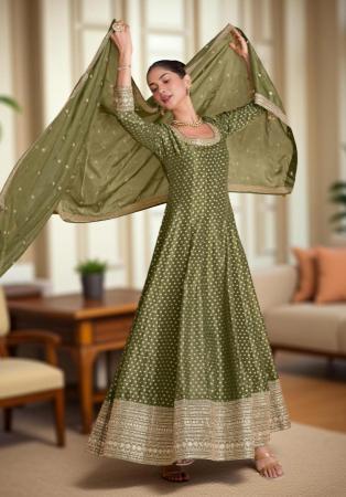Picture of Radiant Chiffon Dark Olive Green Readymade Gown
