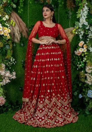 Picture of Delightful Georgette & Net Dark Red Lehenga Choli