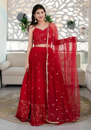 Picture of Grand Georgette & Net Dark Red Lehenga Choli