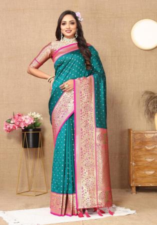 Picture of Good Looking Silk Teal Saree