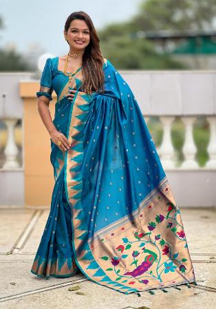 Picture of Shapely Silk Dark Turquoise Saree
