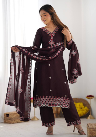 Picture of Chiffon & Silk Black Readymade Salwar Kameez