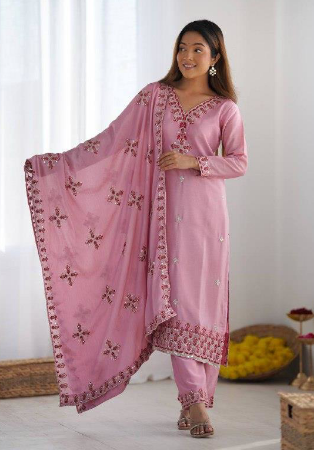 Picture of Chiffon & Silk Rosy Brown Readymade Salwar Kameez
