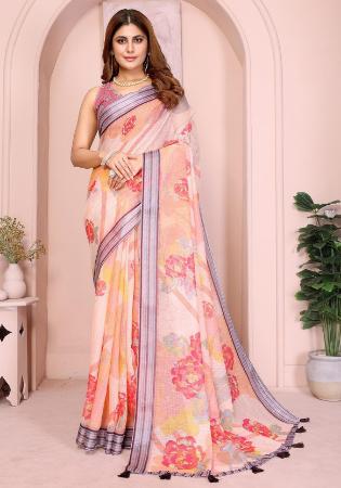 Picture of Ideal Cotton & Linen Pale Violet Red Saree