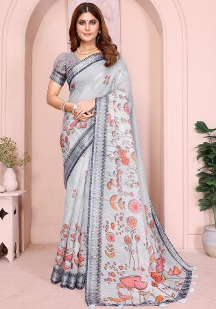 Picture of Sightly Cotton & Linen Light Slate Grey Saree