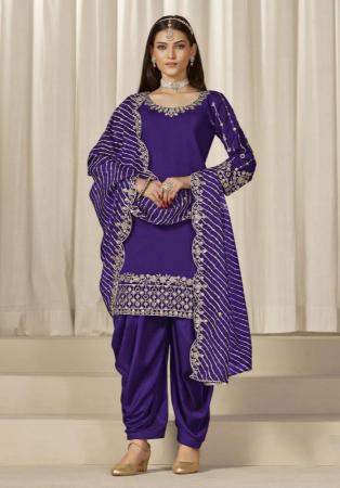 Picture of Silk Midnight Blue Straight Cut Salwar Kameez