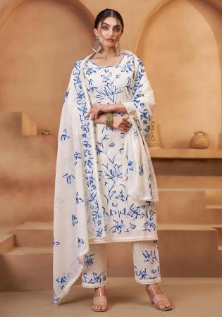 Picture of Stunning Cotton Azure Straight Cut Salwar Kameez