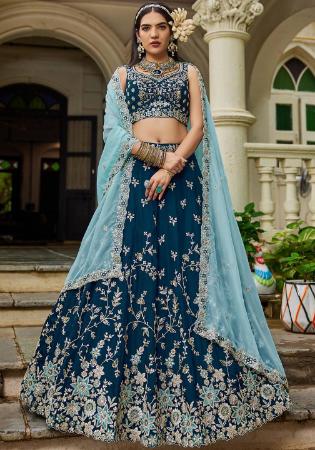 Picture of Splendid Organza Navy Blue Lehenga Choli