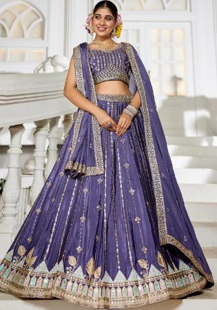 Picture of Excellent Organza Dark Slate Blue Lehenga Choli