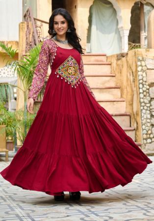 Picture of Excellent Rayon Maroon Readymade Gown