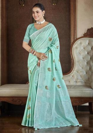 Picture of Statuesque Linen Sky Blue Saree