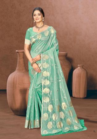 Picture of Well Formed Cotton & Silk Dark Sea Green Saree