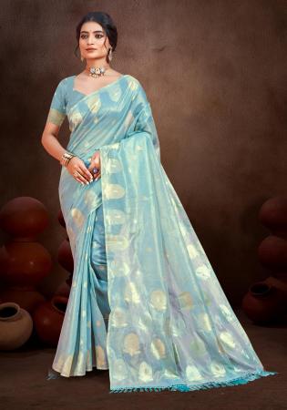 Picture of Elegant Cotton & Silk Light Steel Blue Saree